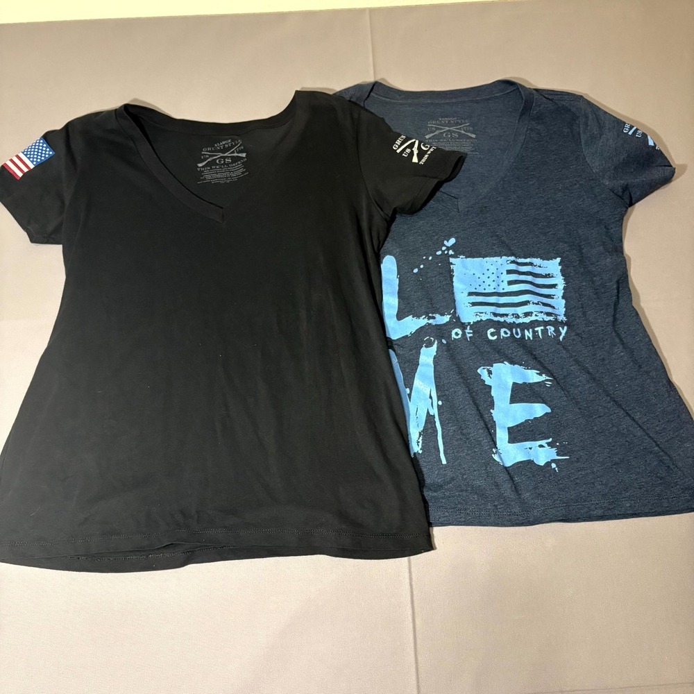 Grunt Style T-Shirt Women XL Black Cotton Love Of Country American Flag Lot Of 2